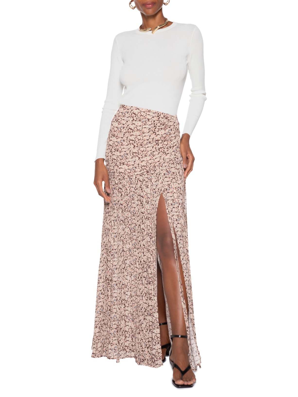 Saia Longa Franjas Marrom Animale