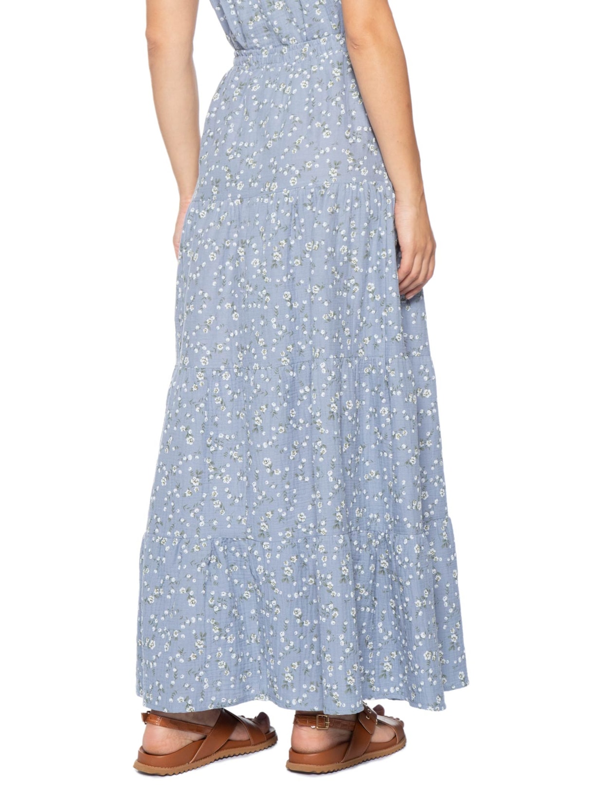 Saia Longa Marias Estampada Azul Basiq