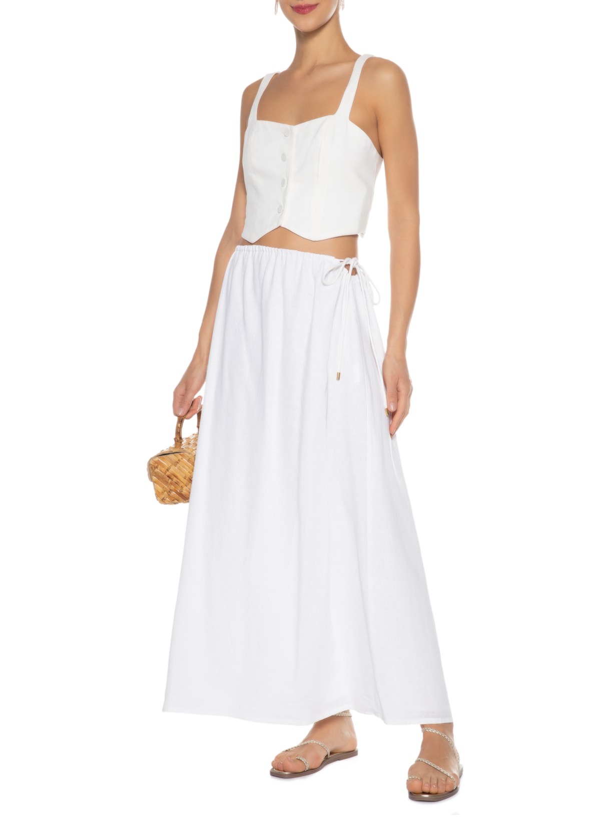 Saia Longuete Cadarço Encapado Branco Dress To