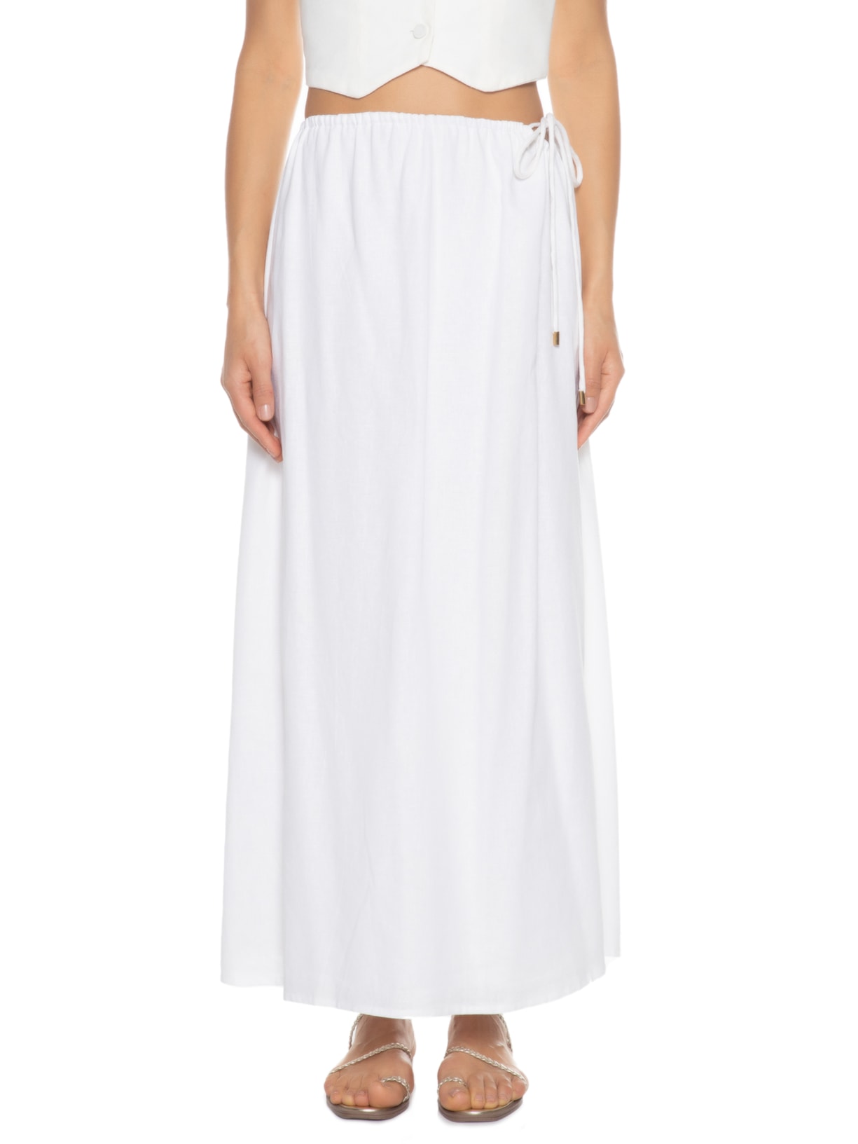 Saia Longuete Cadarço Encapado Branco Dress To