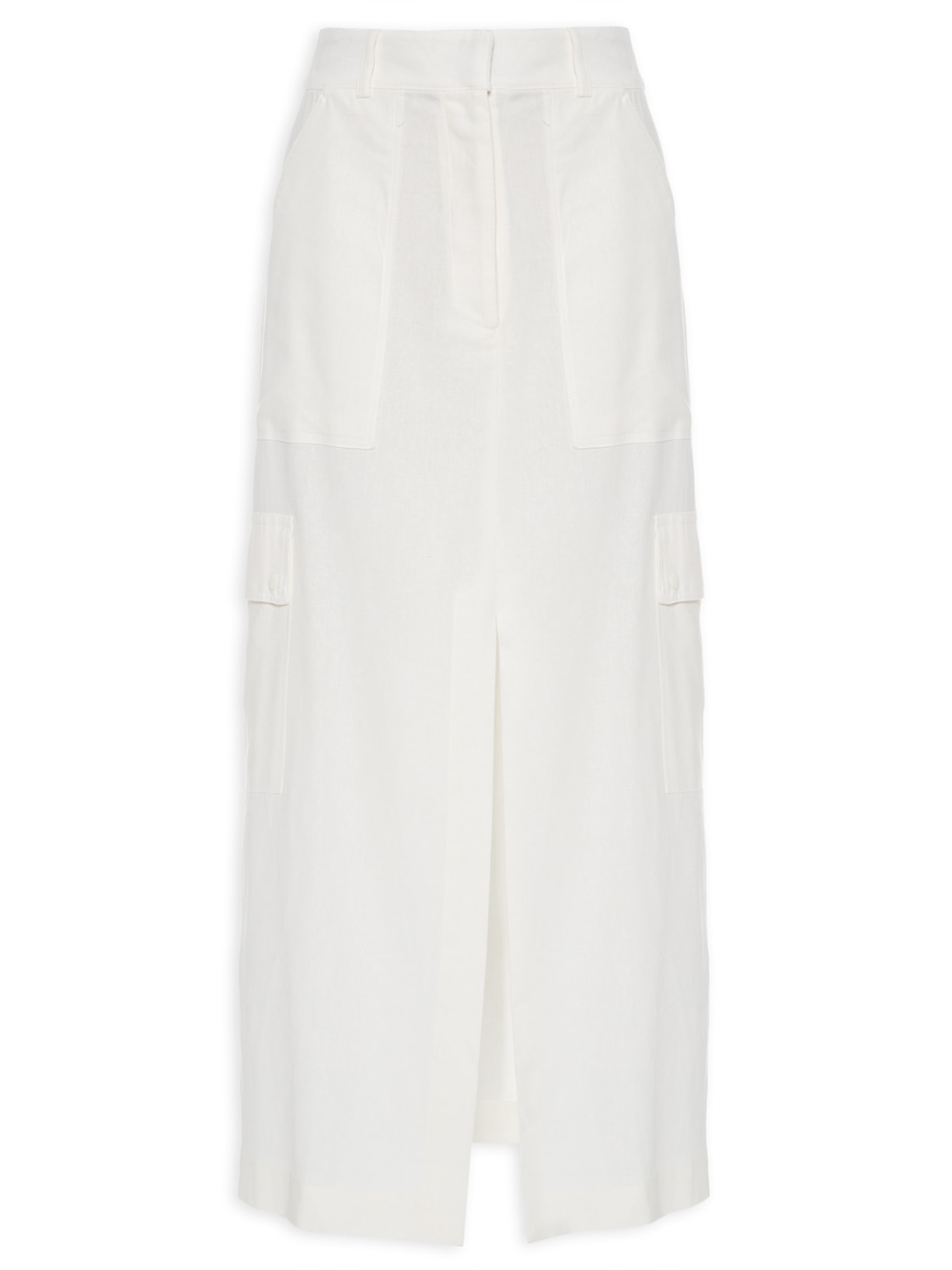 Saia Longuete Linho Bolso Cargo - Branco