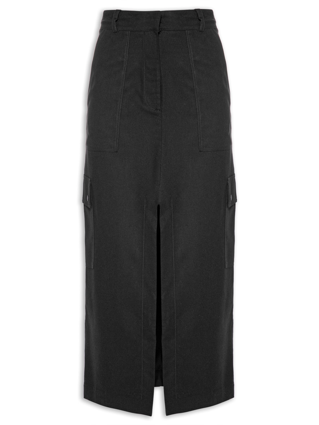 Saia Longuete Linho Bolso Cargo - Preto