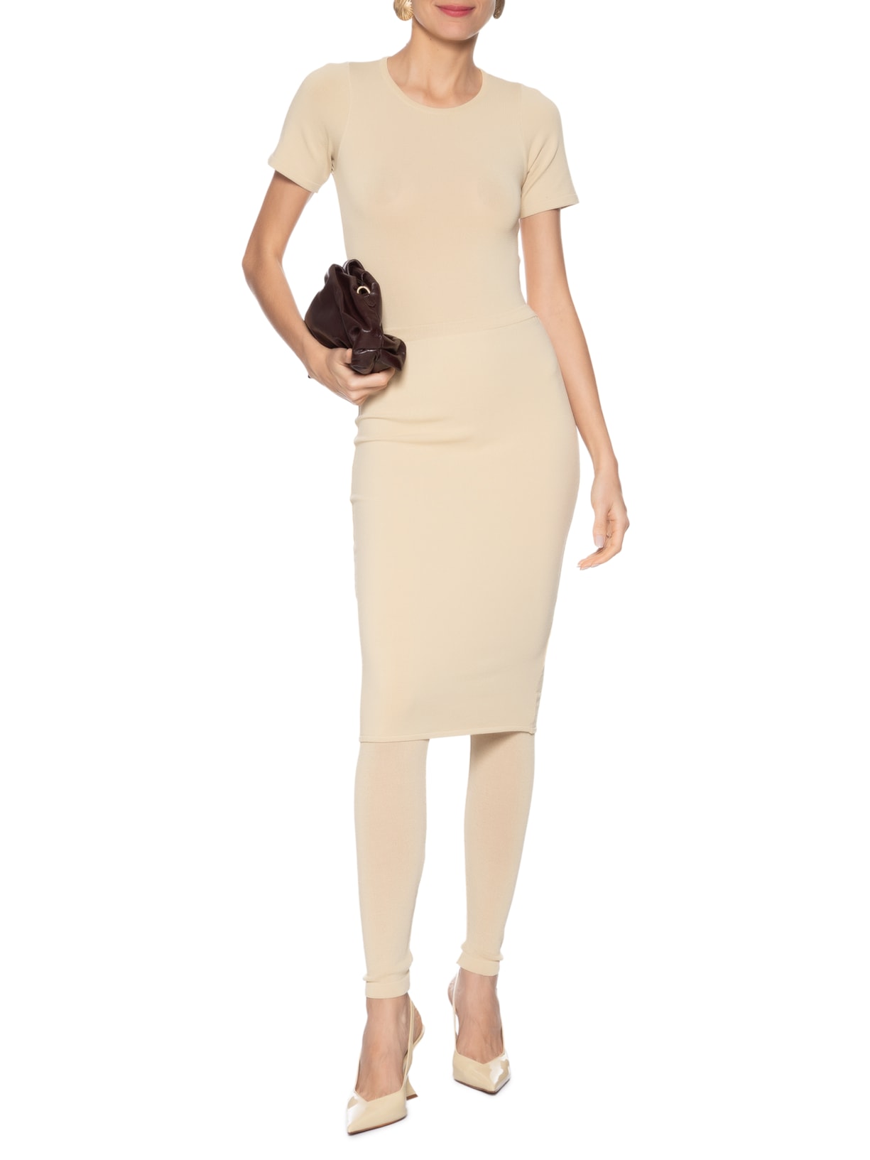 Saia Longuette Bege Giomei