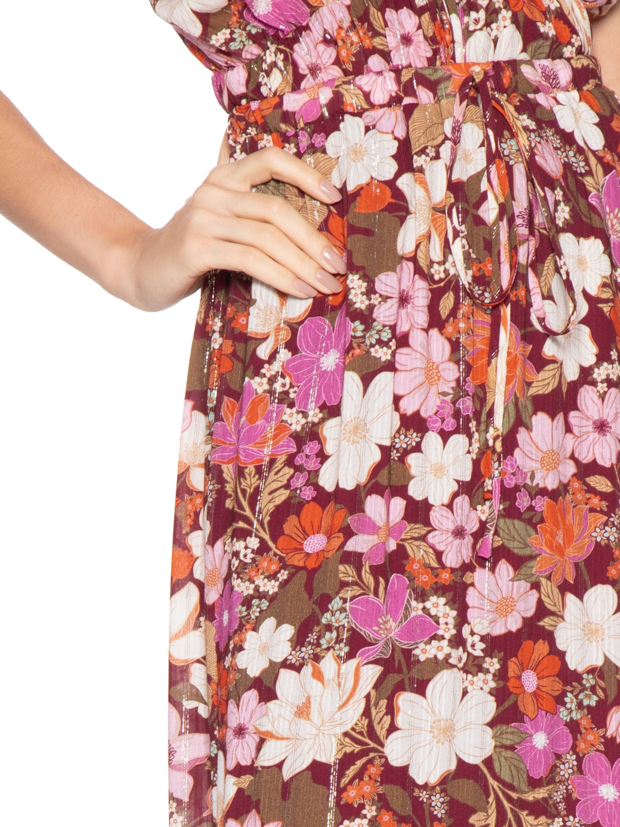 Saia Luréx Estampa Jasmin Solar Rosa Dress To