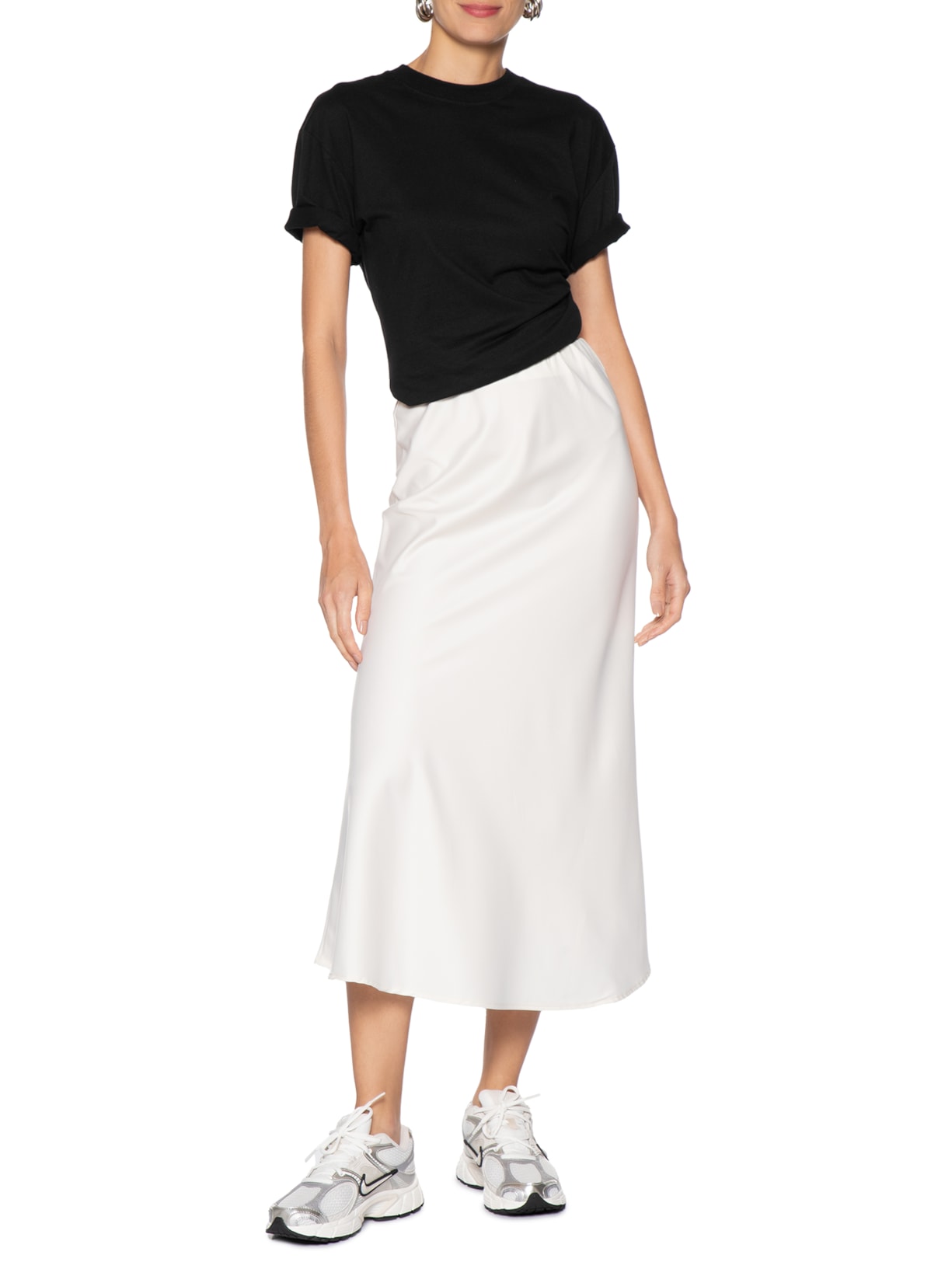 Saia Midi Acetinada Off White Market 33