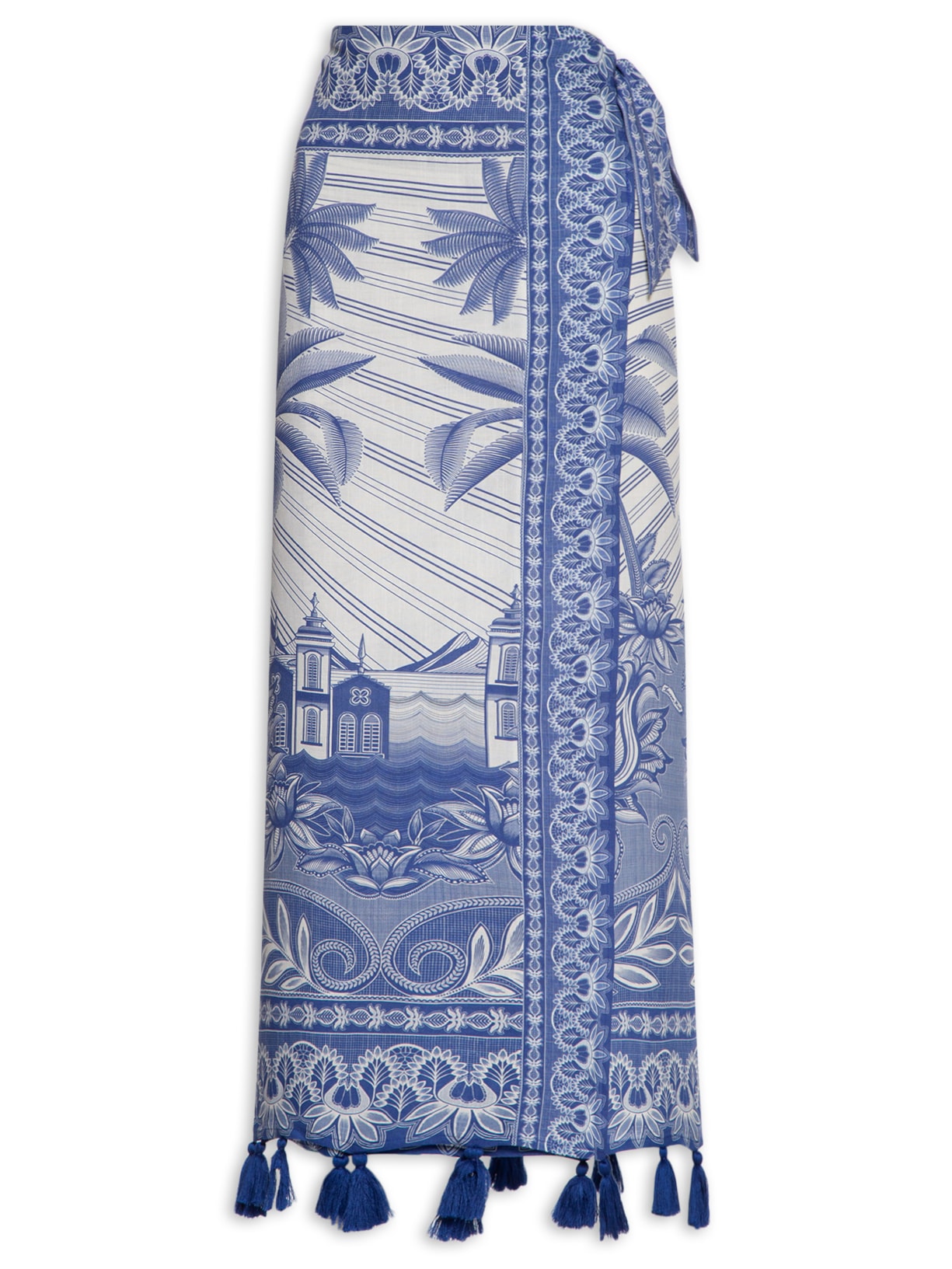 Saia Midi Afeto Tropical - Azul