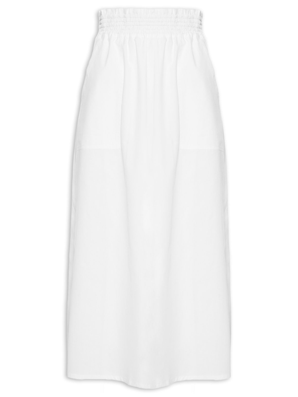Saia Midi Algodão Cós Elástico - Branco