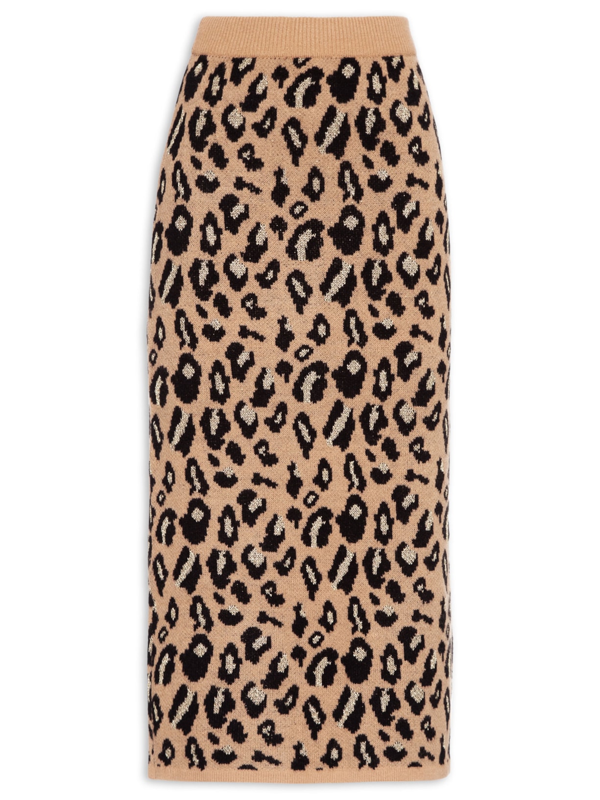 Saia Midi Animal Print Em Tricot Bege Market 33