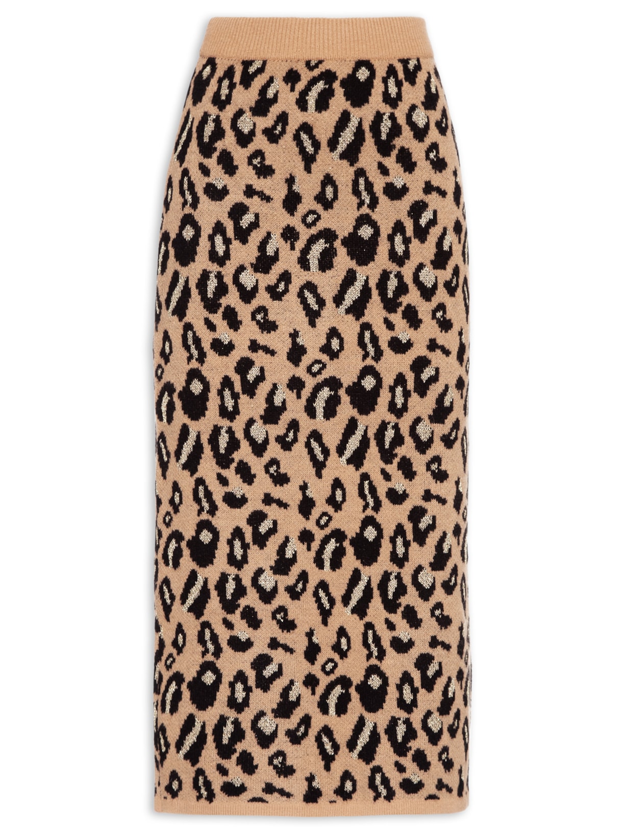 Saia Midi Animal Print Em Tricot - Bege