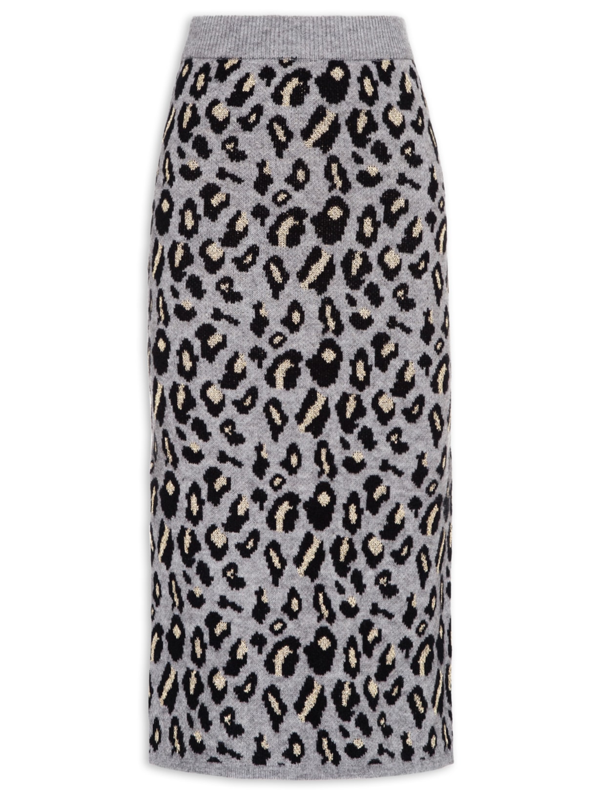 Saia Midi Animal Print Em Tricot - Cinza