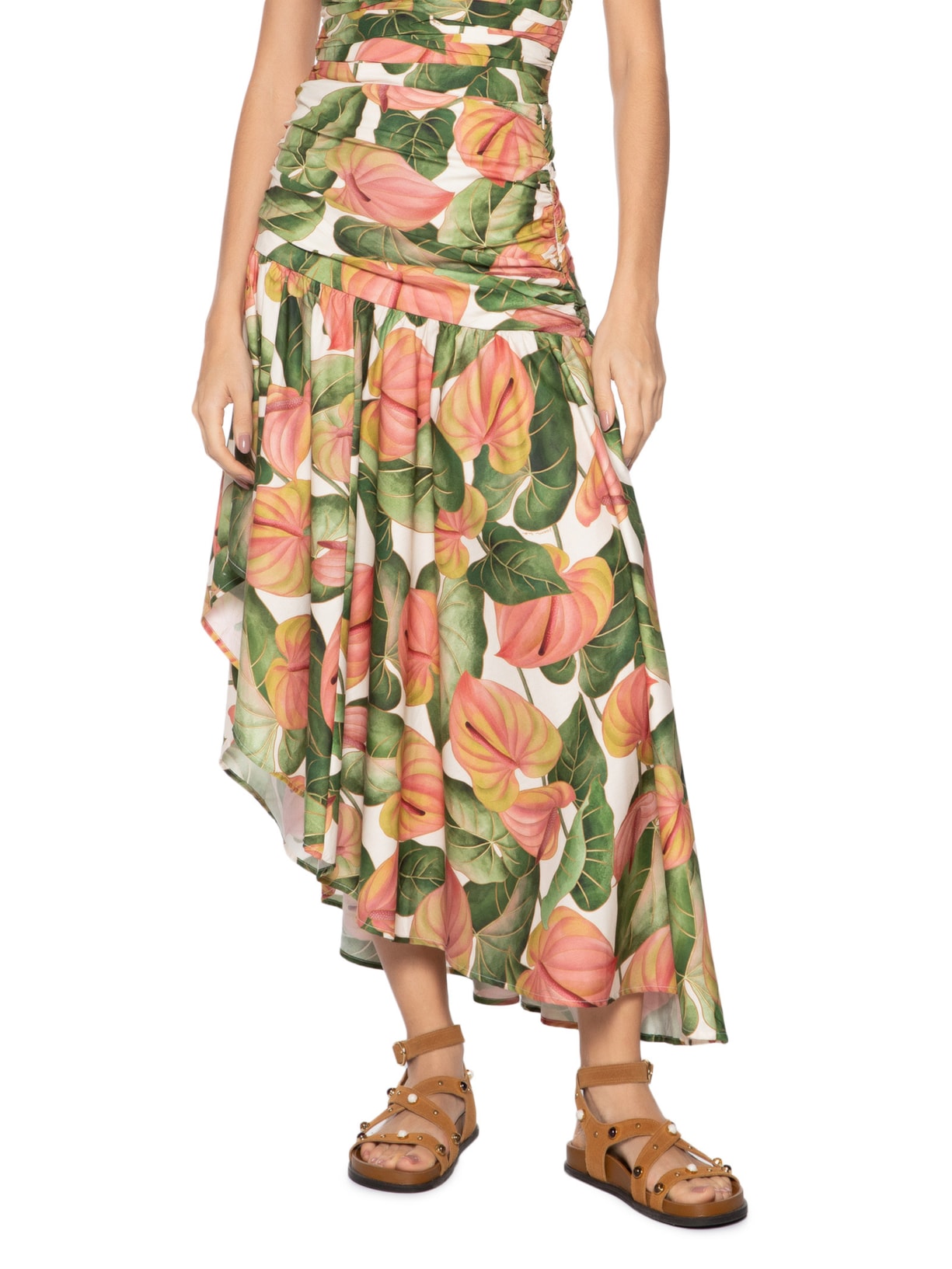  Saia Midi Antúrio Assimétrica Verde Farm