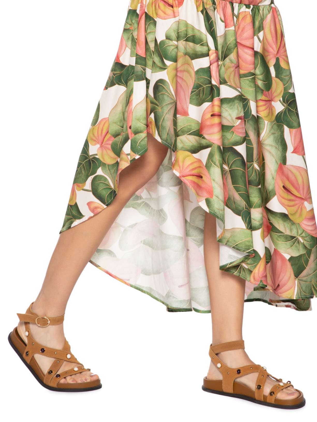  Saia Midi Antúrio Assimétrica Verde Farm