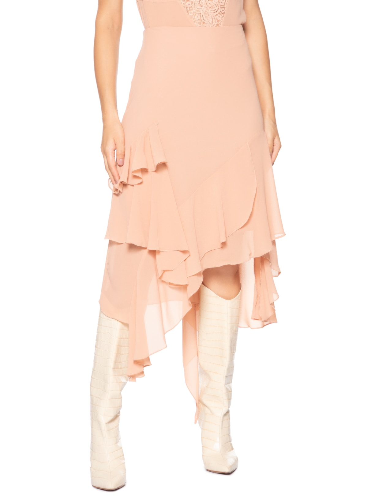 Saia Midi Assimétrica Em Chiffon Bege '2Essential