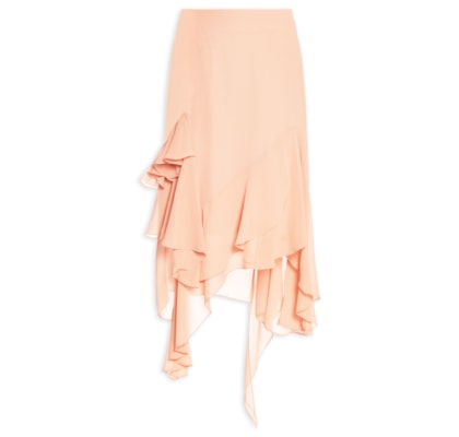 Saia Midi Assimétrica Em Chiffon - Bege