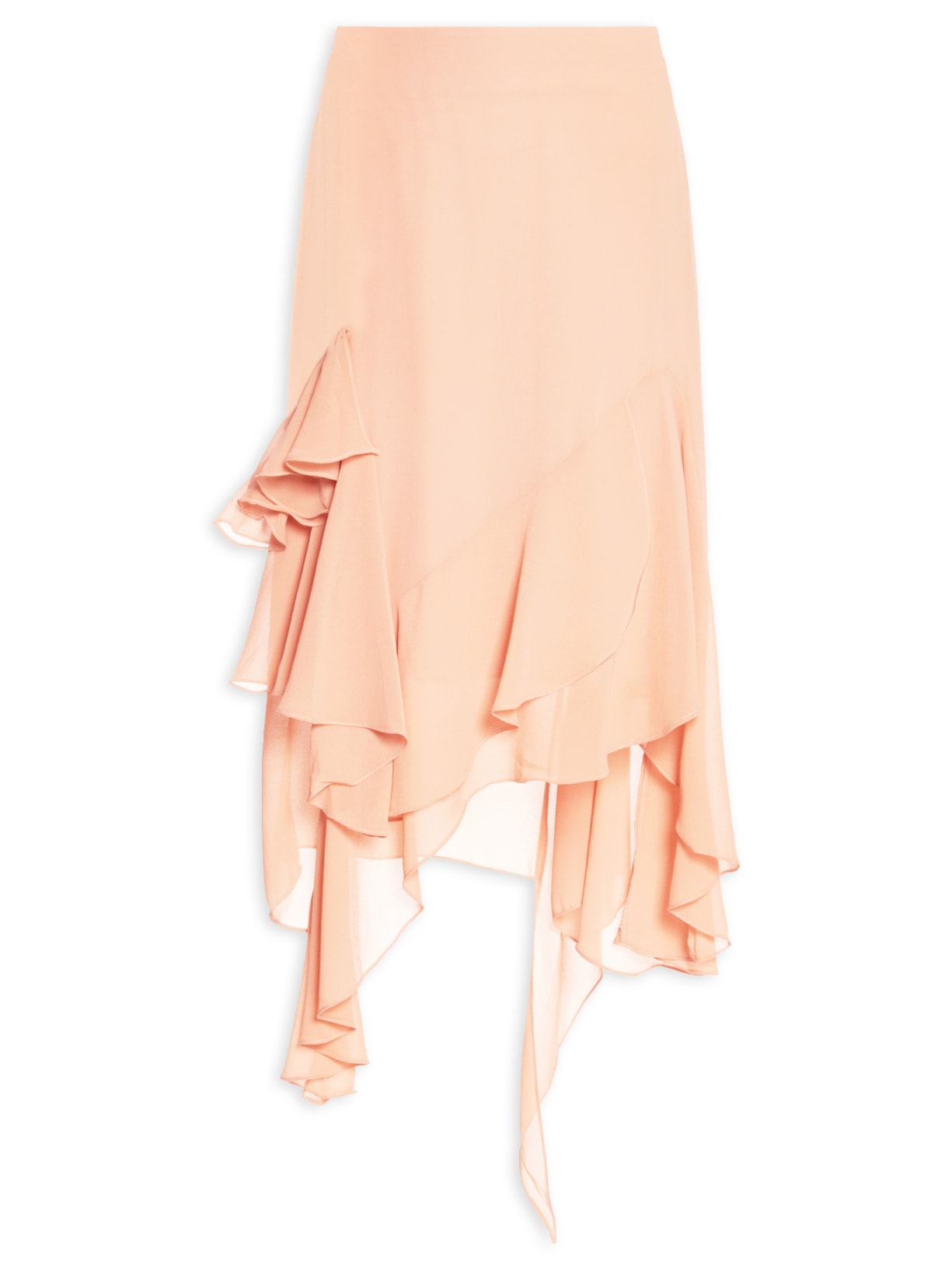 Saia Midi Assimétrica Em Chiffon - Bege