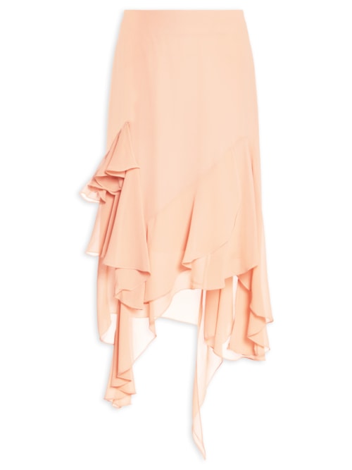 Saia Midi Assimétrica Em Chiffon - Bege