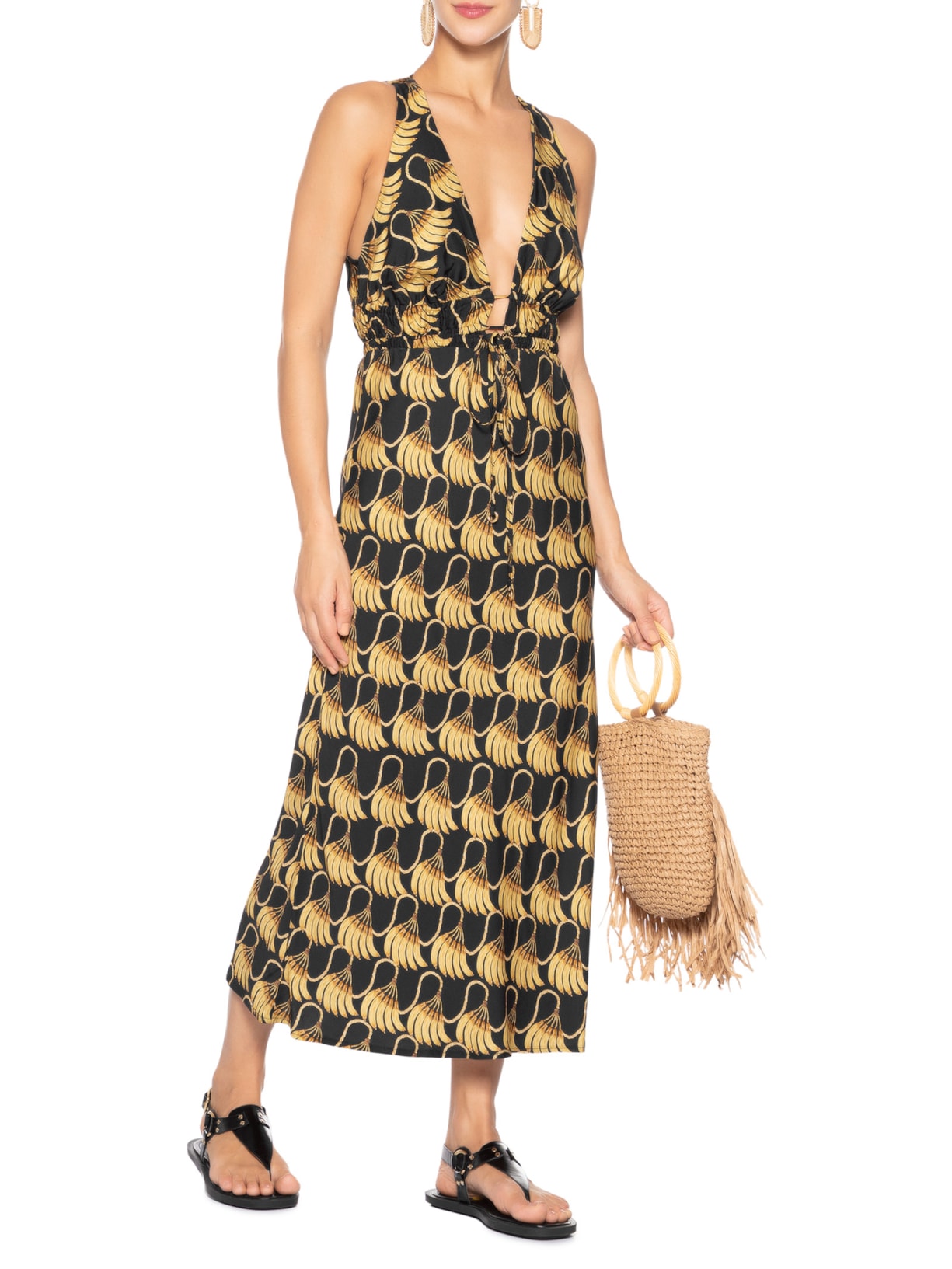 Saia Midi Banana Tassel Mini Preto Farm