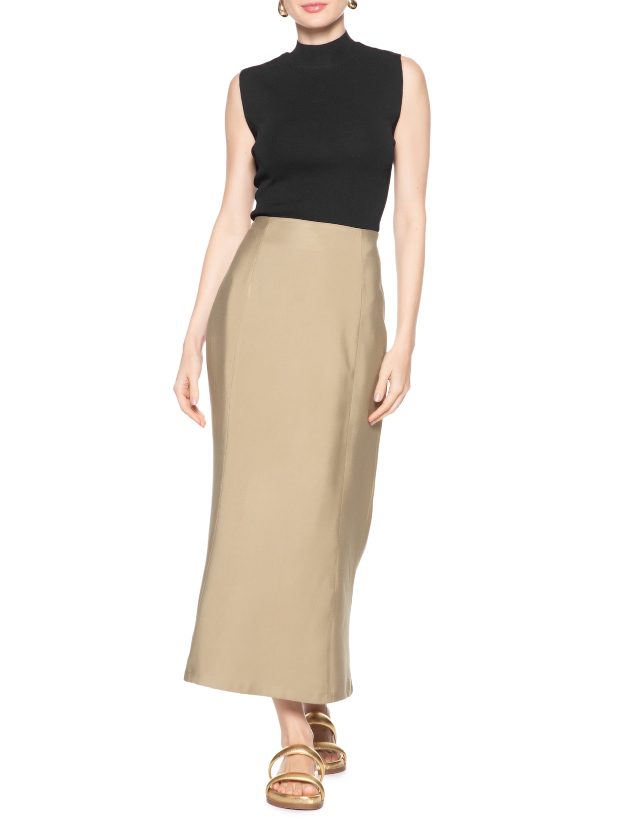 Saia Midi Básica Bege Basiq