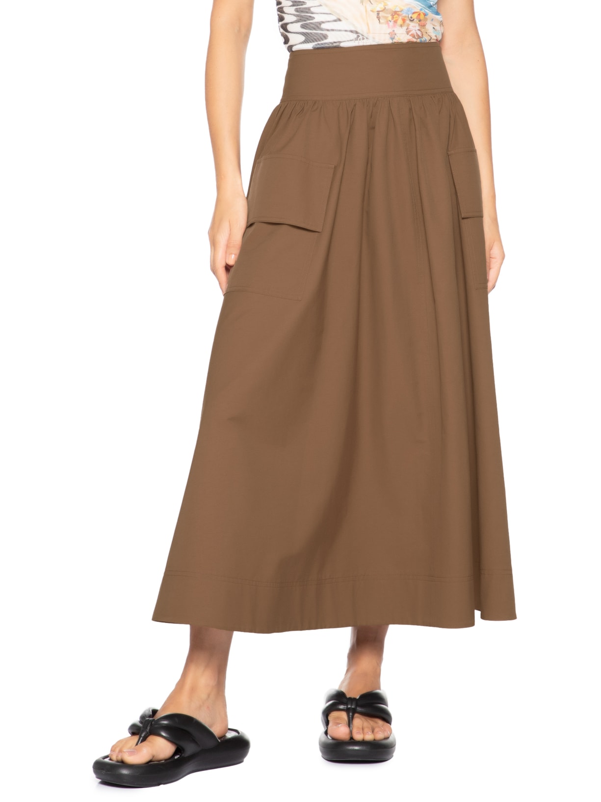 Saia Midi Bolso Marrom Farm