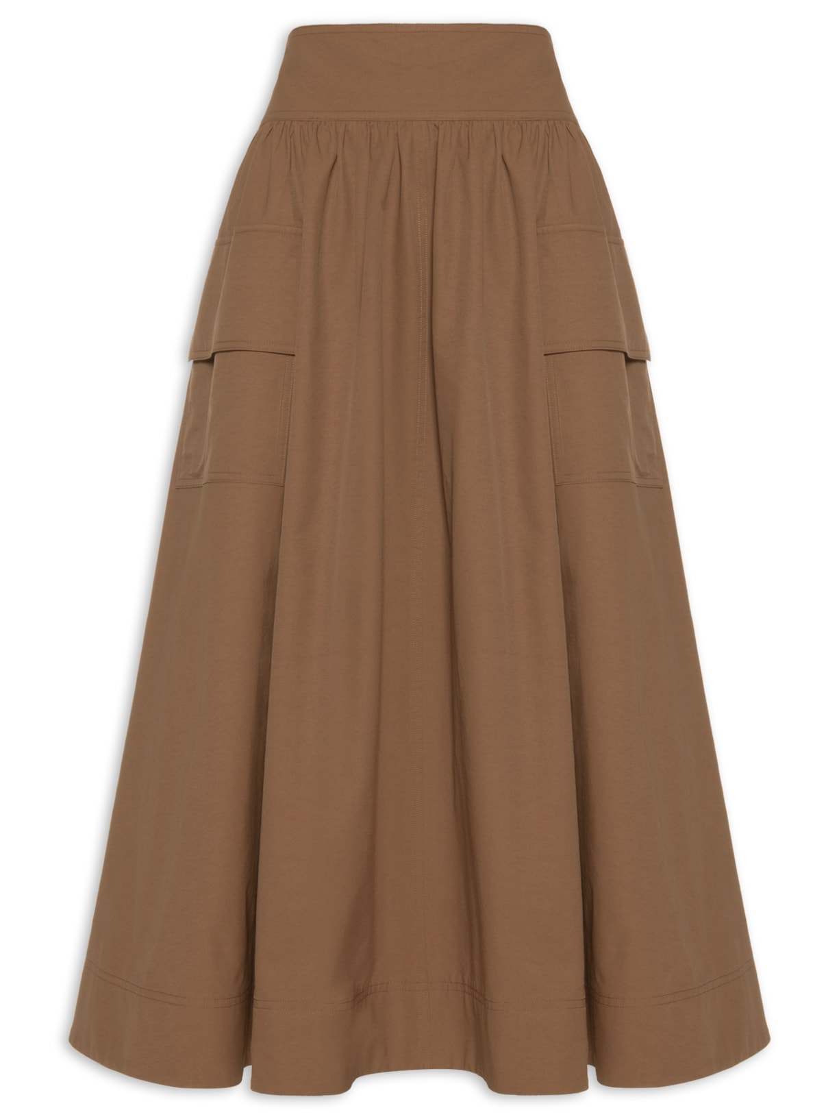 Saia Midi Bolso Marrom Farm