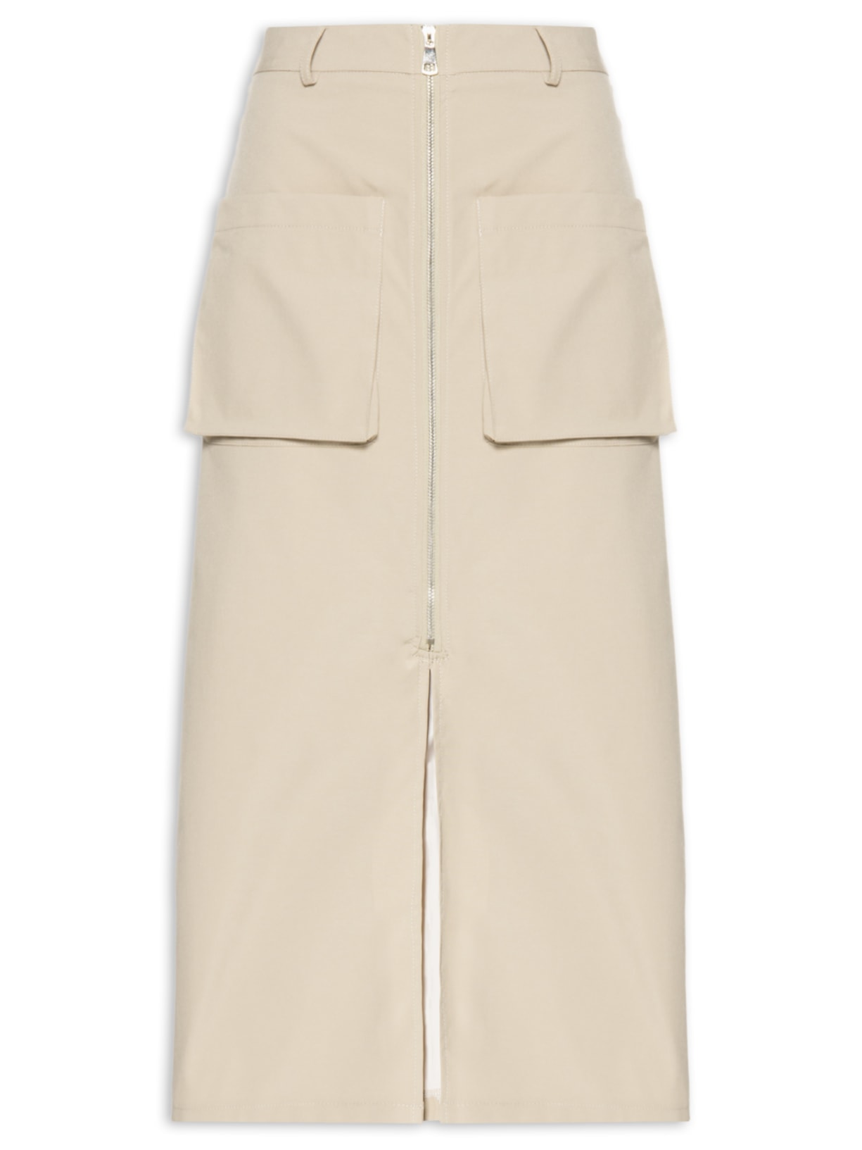 Saia Midi Bolsos Frontais - Bege
