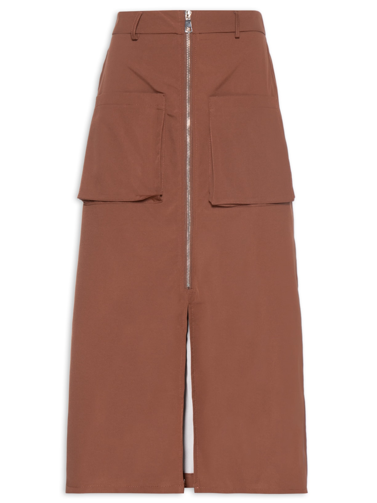 Saia Midi Bolsos Frontais - Marrom