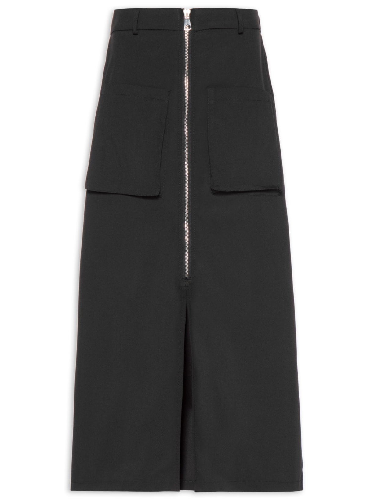 Saia Midi Bolsos Frontais - Preto