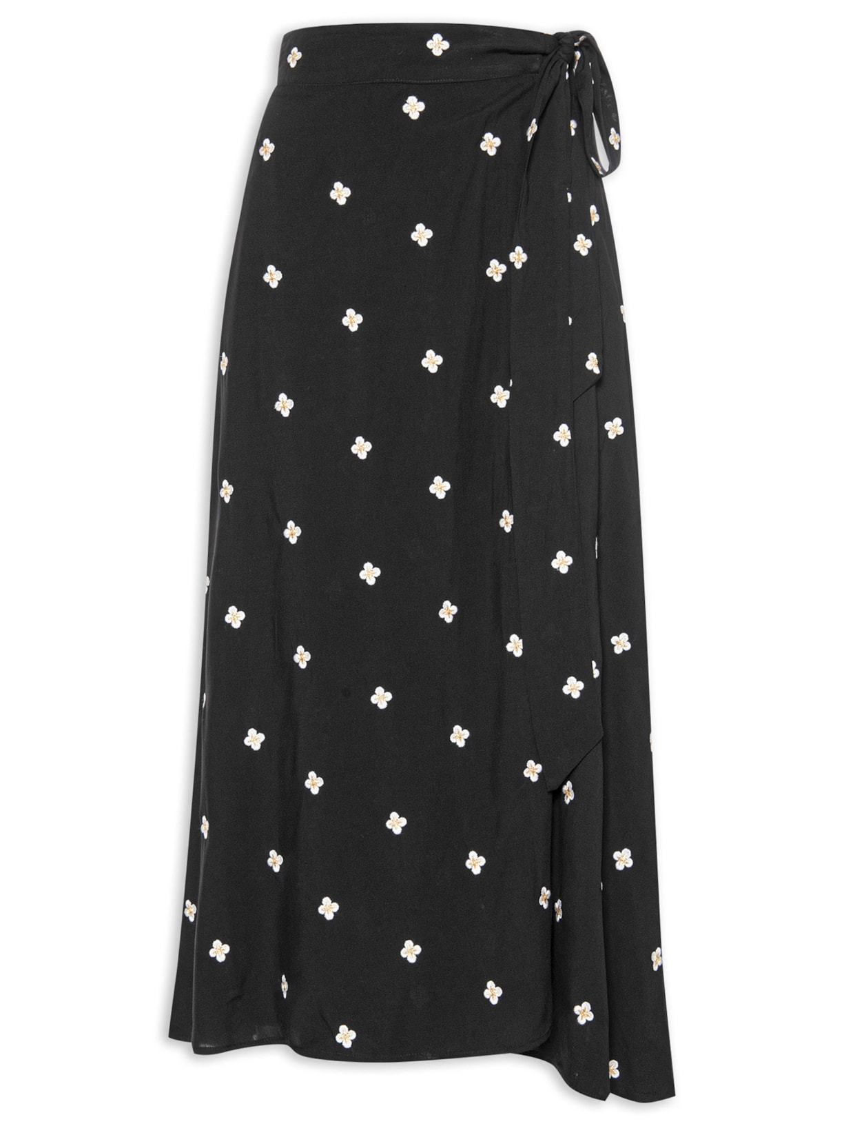 Saia Midi Bordada Creta Preto Maria Filó