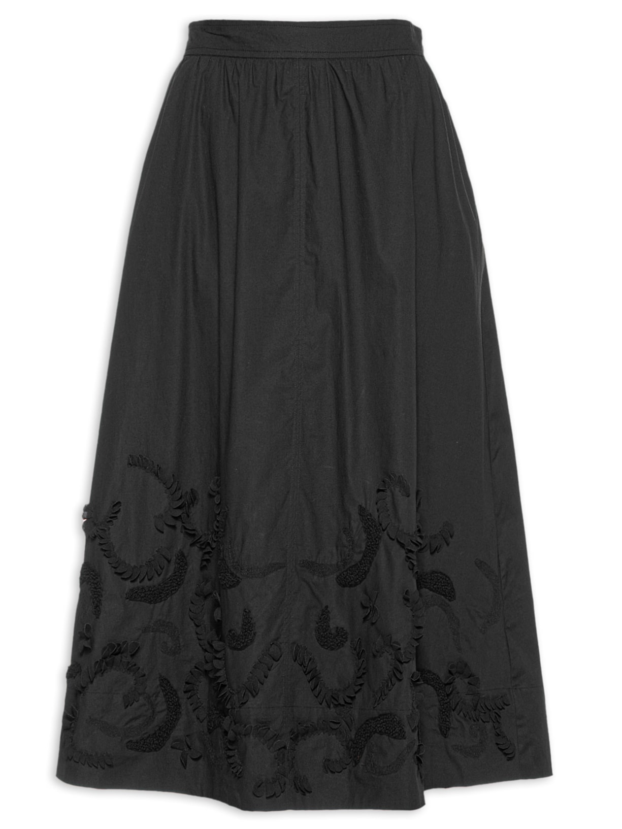 Saia Midi Bordada - Preto