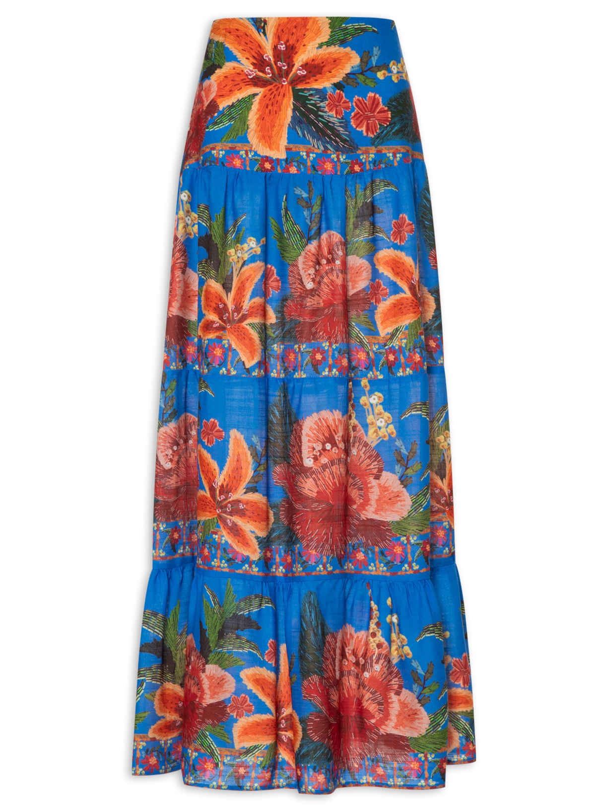 Saia Midi Bordadeira - Azul