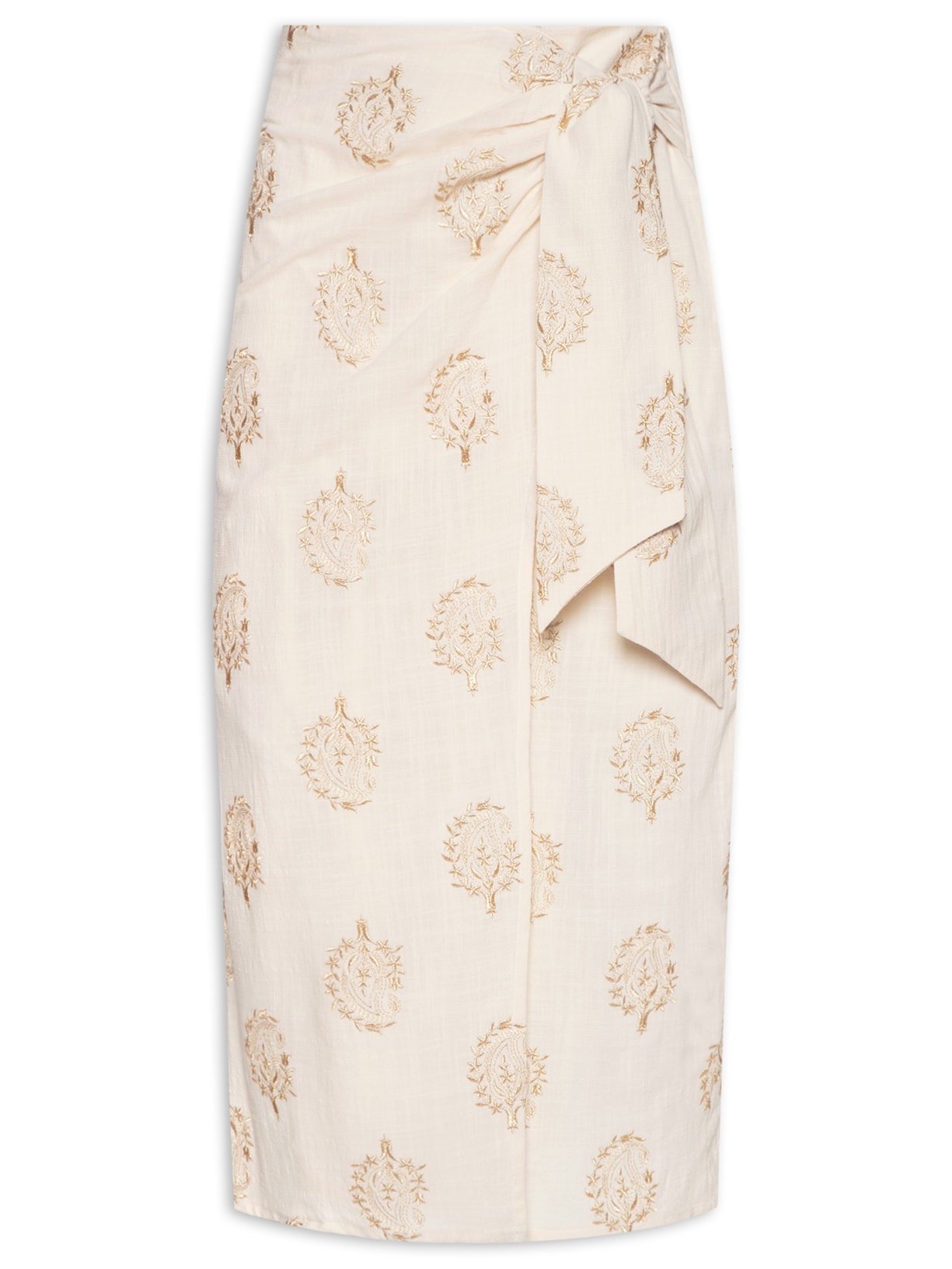 Saia Midi Bordado Atalaia - Bege