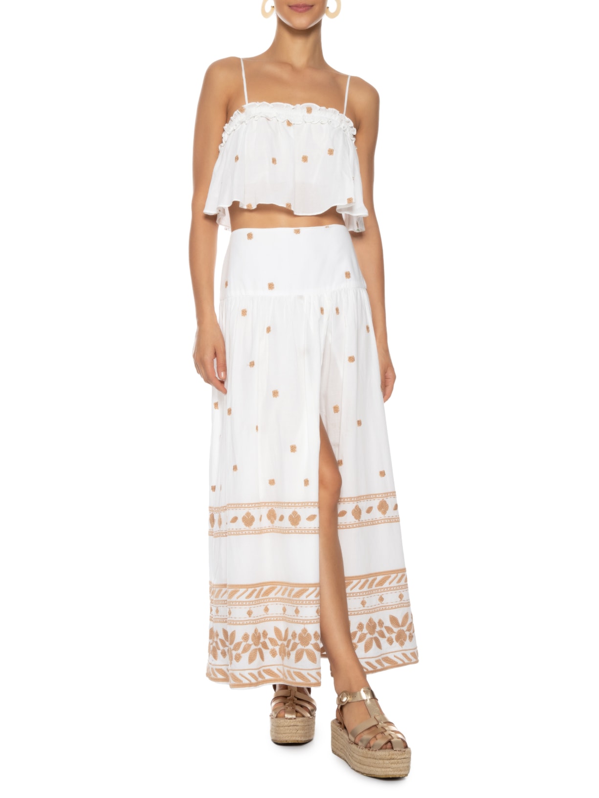 Saia Midi Bordado Barrado Branco Dress To
