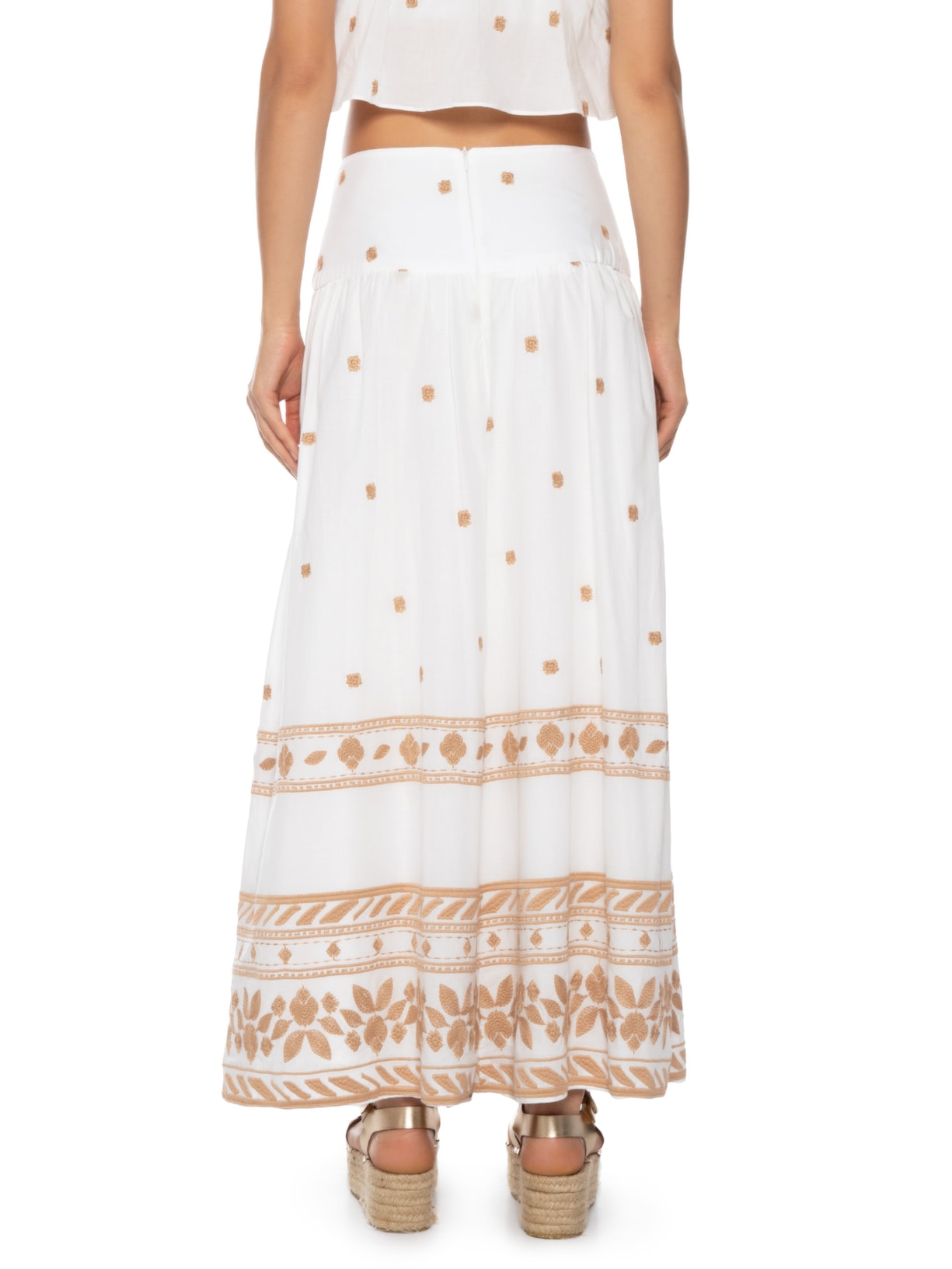 Saia Midi Bordado Barrado Branco Dress To