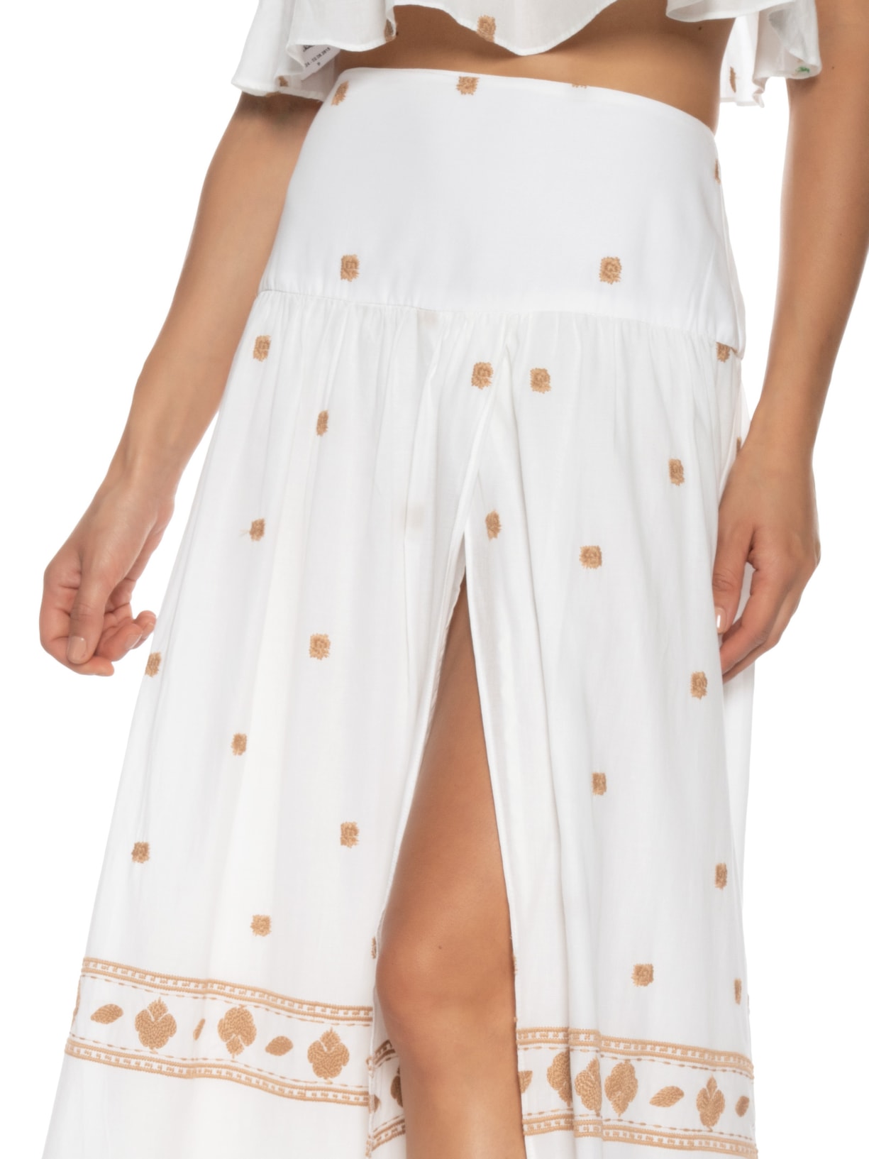 Saia Midi Bordado Barrado Branco Dress To