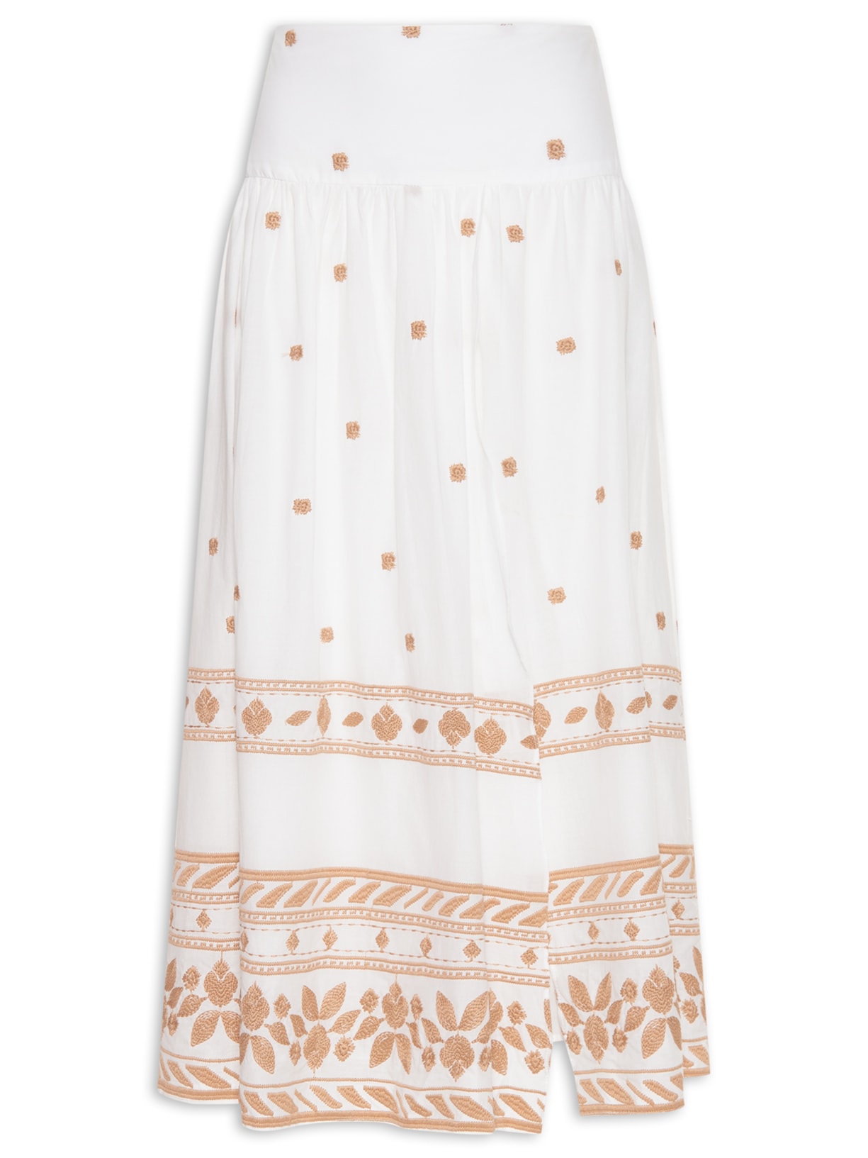 Saia Midi Bordado Barrado Branco Dress To