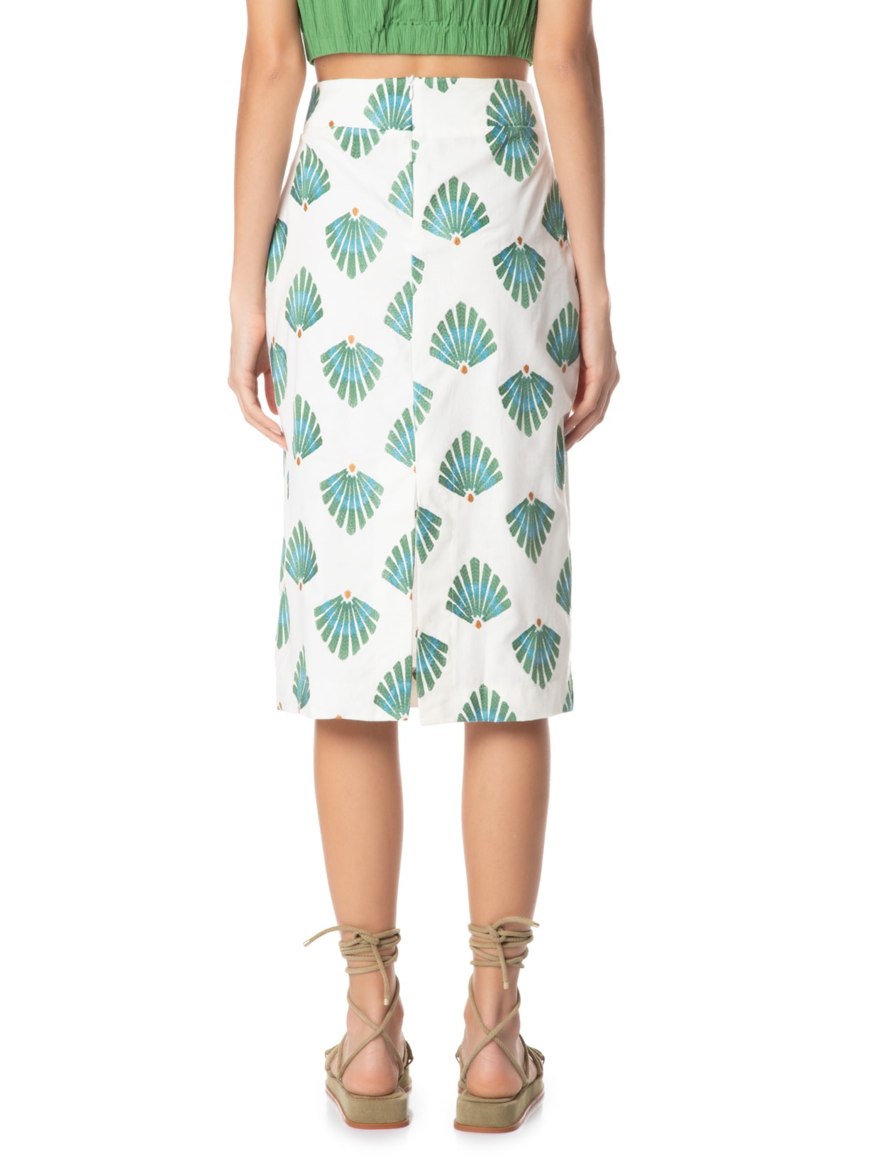 Saia Midi Bordado Conchas Off White Maria Filó