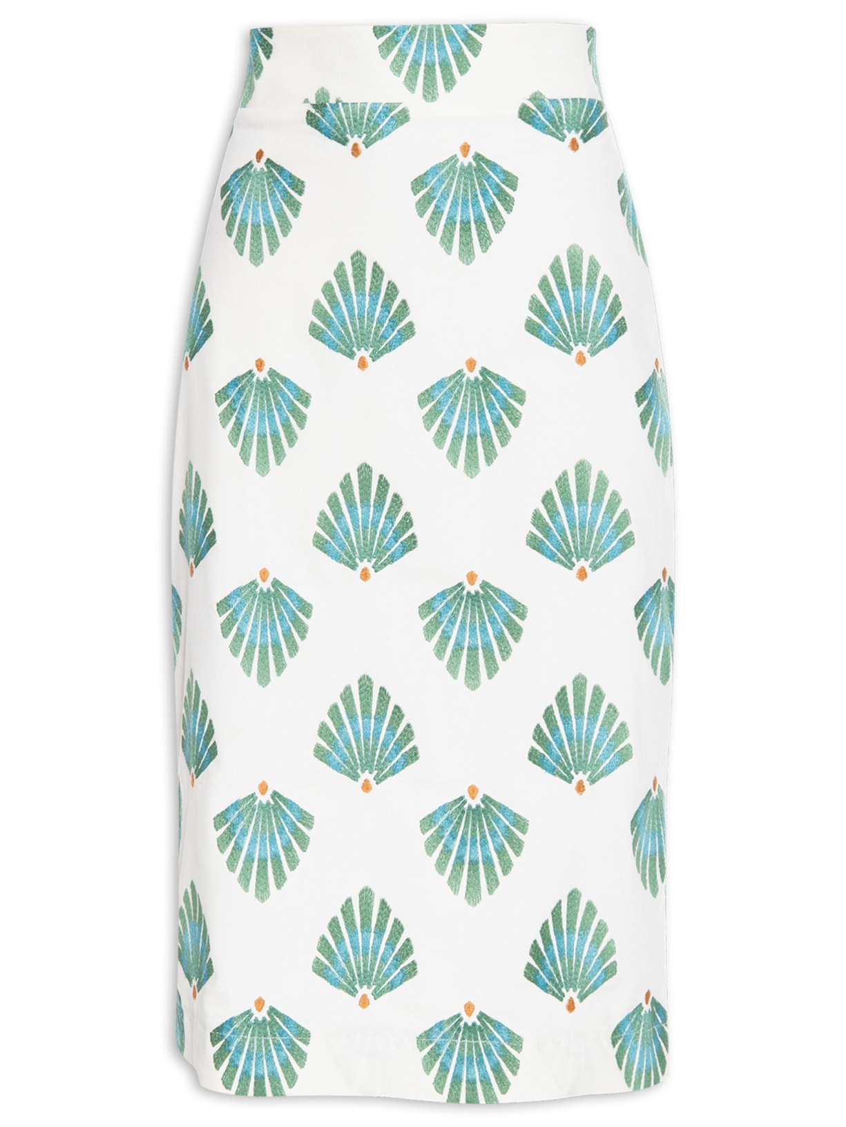 Saia Midi Bordado Conchas - Off White