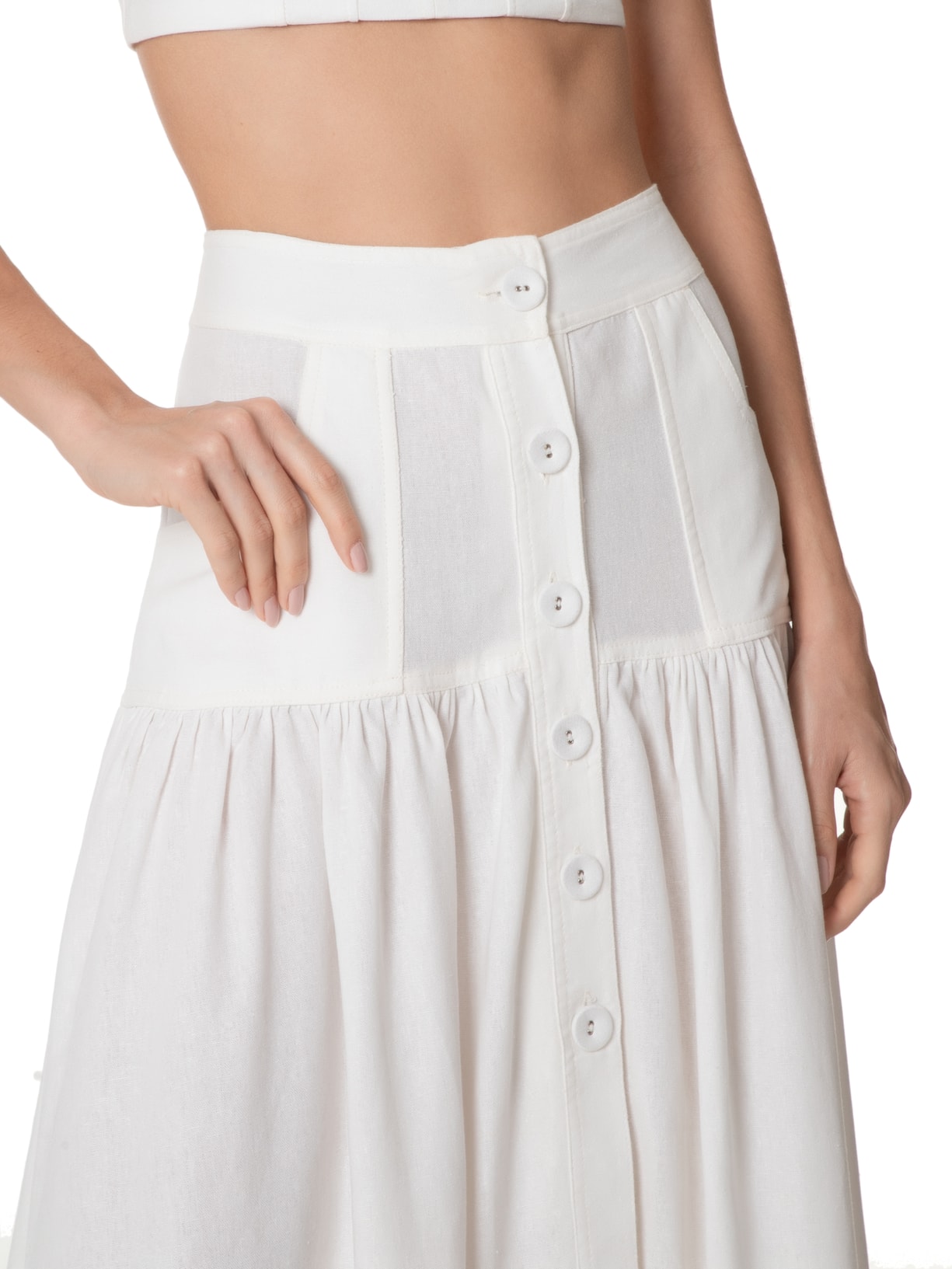 Farm Saia Midi Botões Branco - Main Image