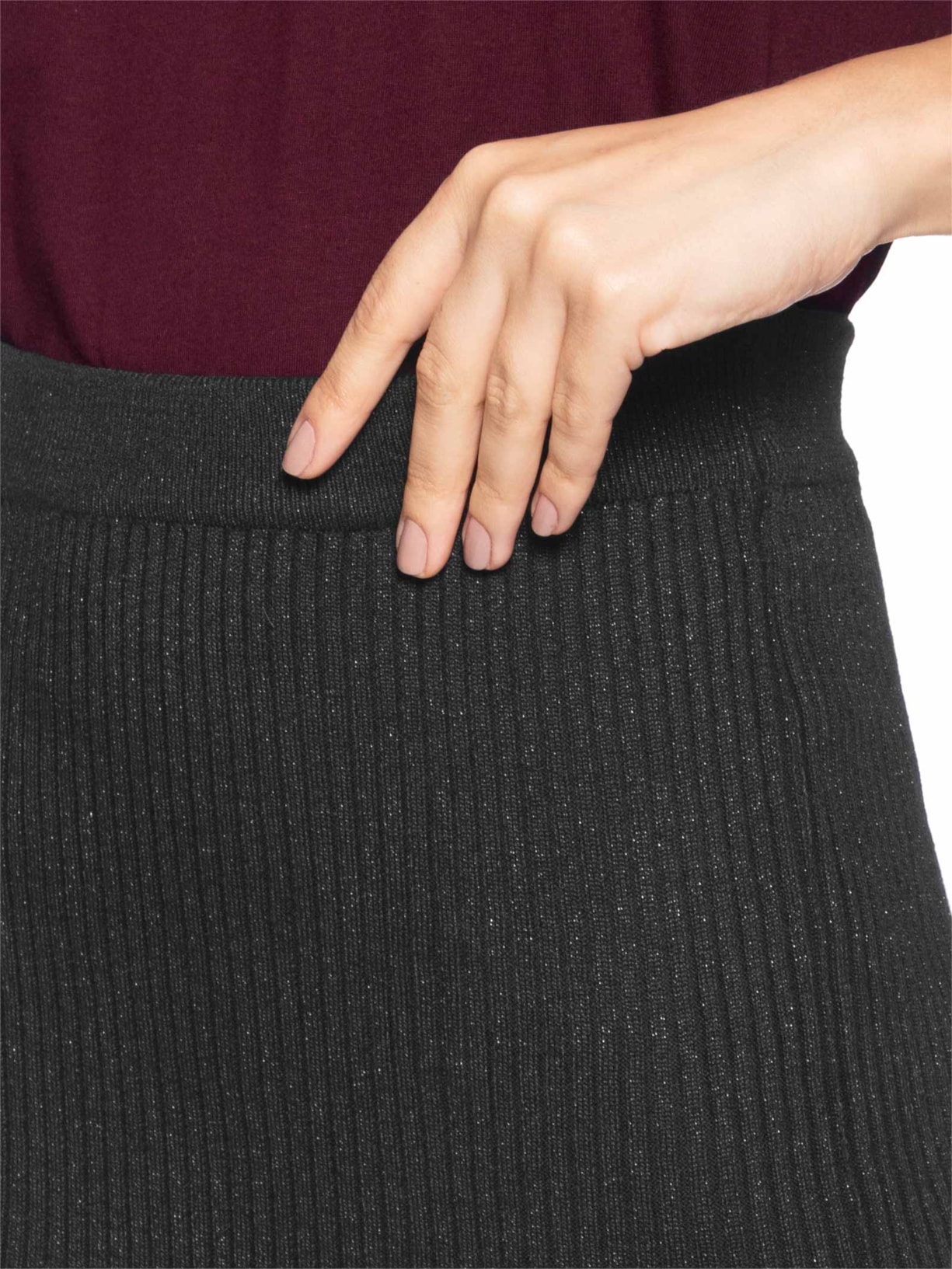 Saia Midi Canelada Preto Basiq