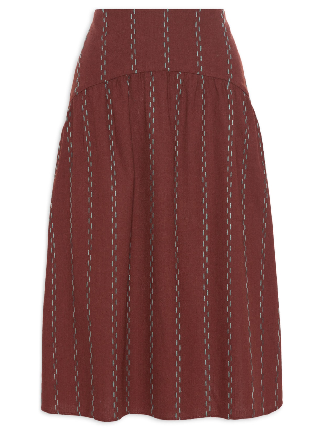 Saia Midi Cintura Alta Com Pala - Marrom