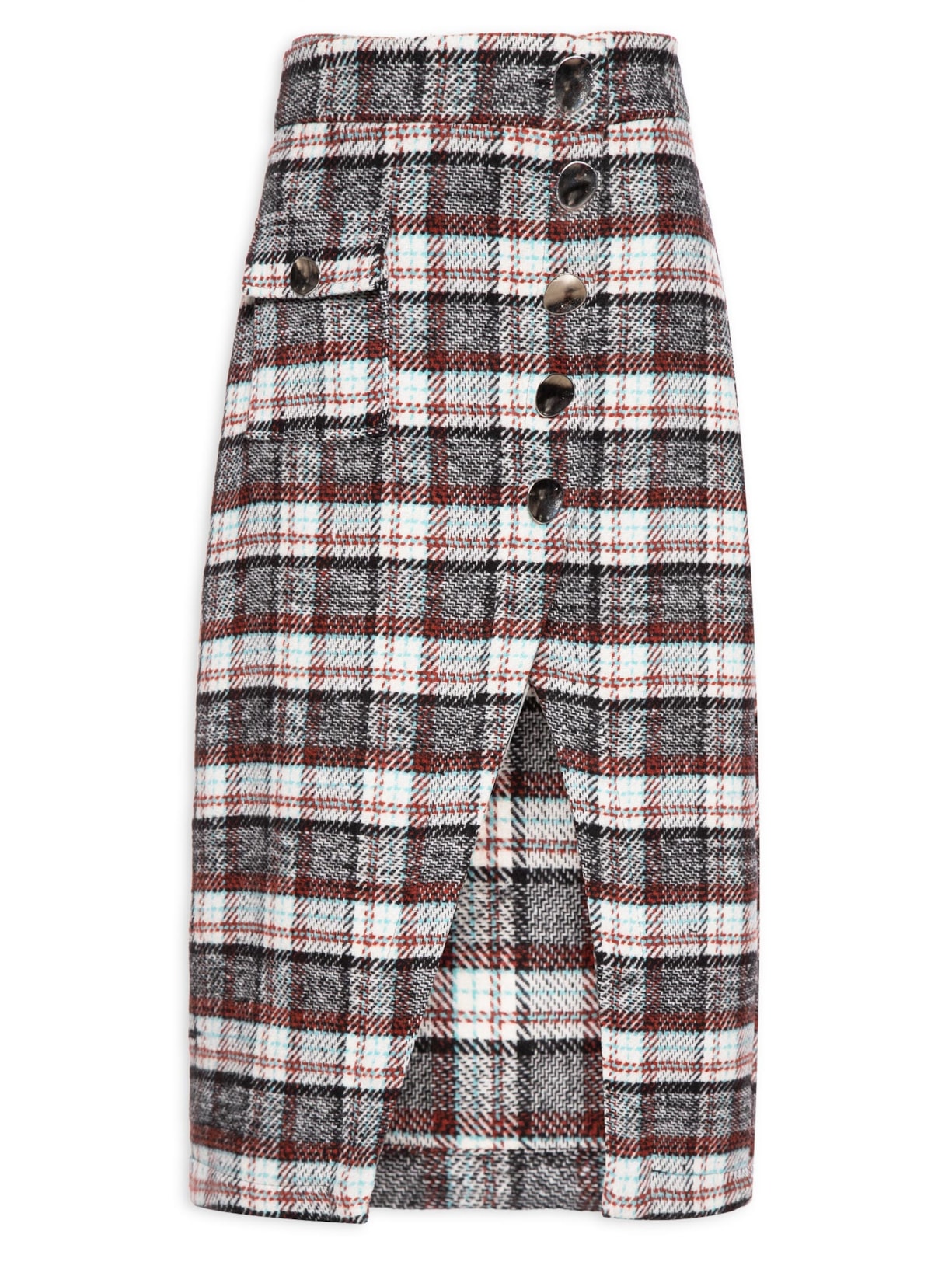 Saia Midi Cintura Alta Em Tweed Transpassada - Verde