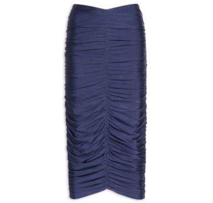 Saia Midi Cintura Alta Franzida - Azul