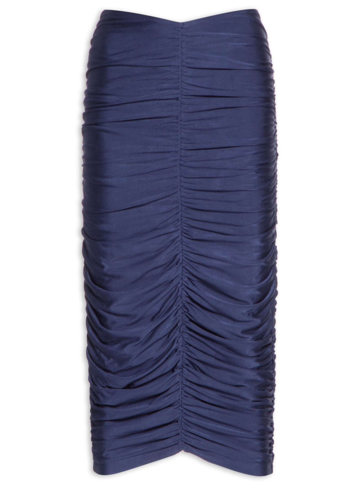 Saia Midi Cintura Alta Franzida - Azul