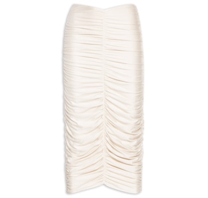 Saia Midi Cintura Alta Franzida - Bege 