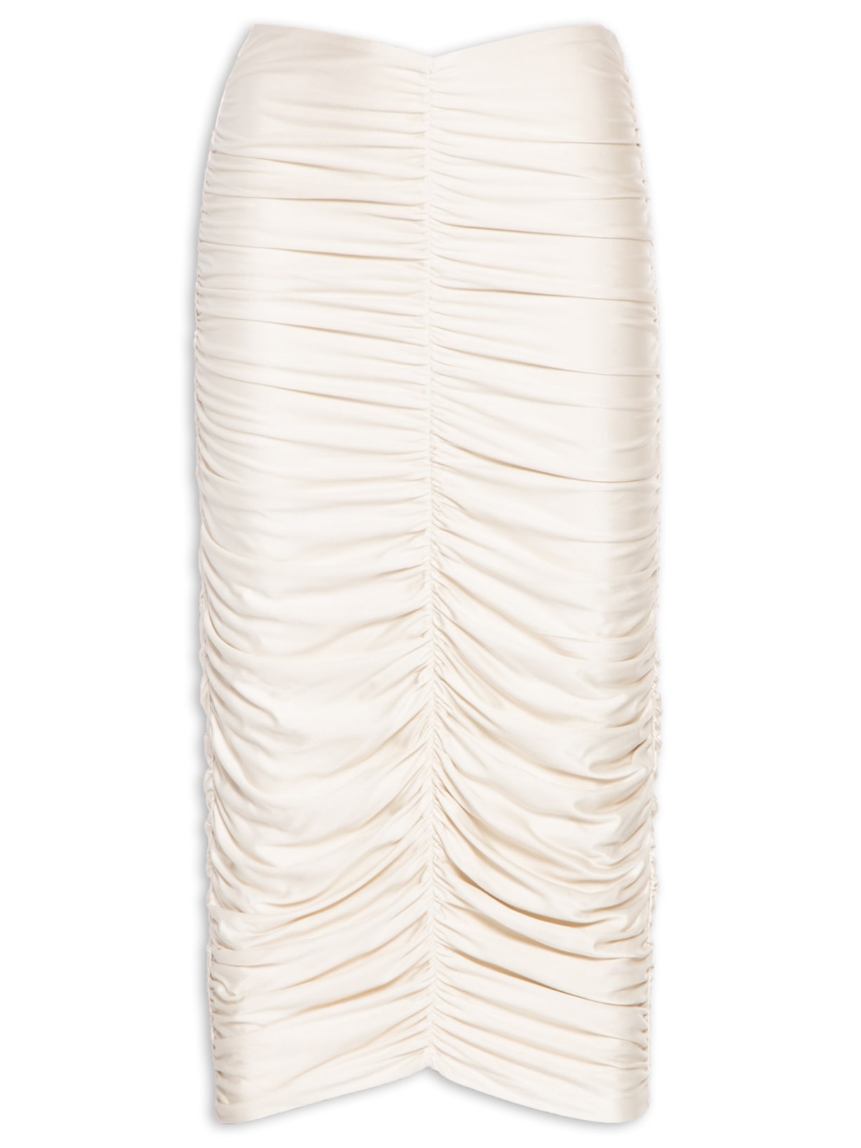 Saia Midi Cintura Alta Franzida - Bege