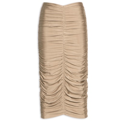 Saia Midi Cintura Alta Franzida - Bege 