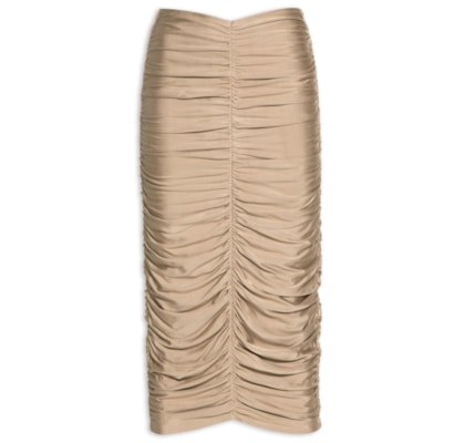 Saia Midi Cintura Alta Franzida - Bege 