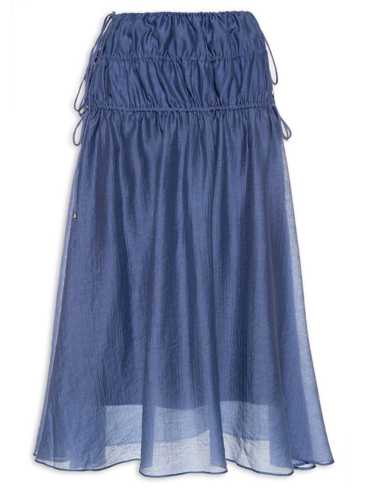 Saia Midi Cintura Alta Franzidos Azul '2Essential