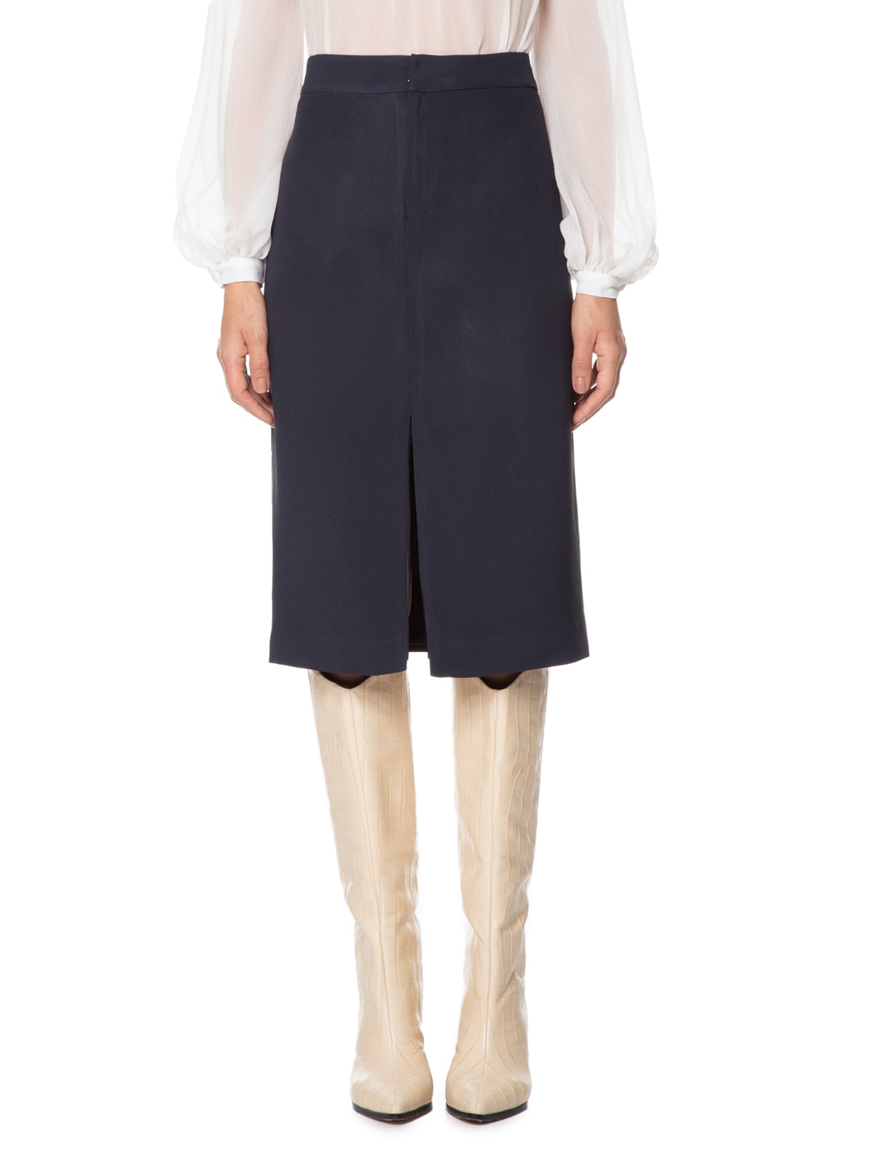 Saia Midi Cintura Média Em Crepe Azul '2Essential