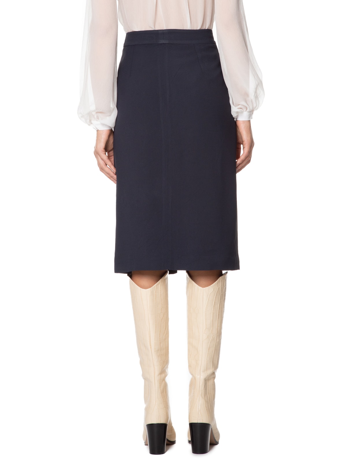 Saia Midi Cintura Média Em Crepe Azul '2Essential